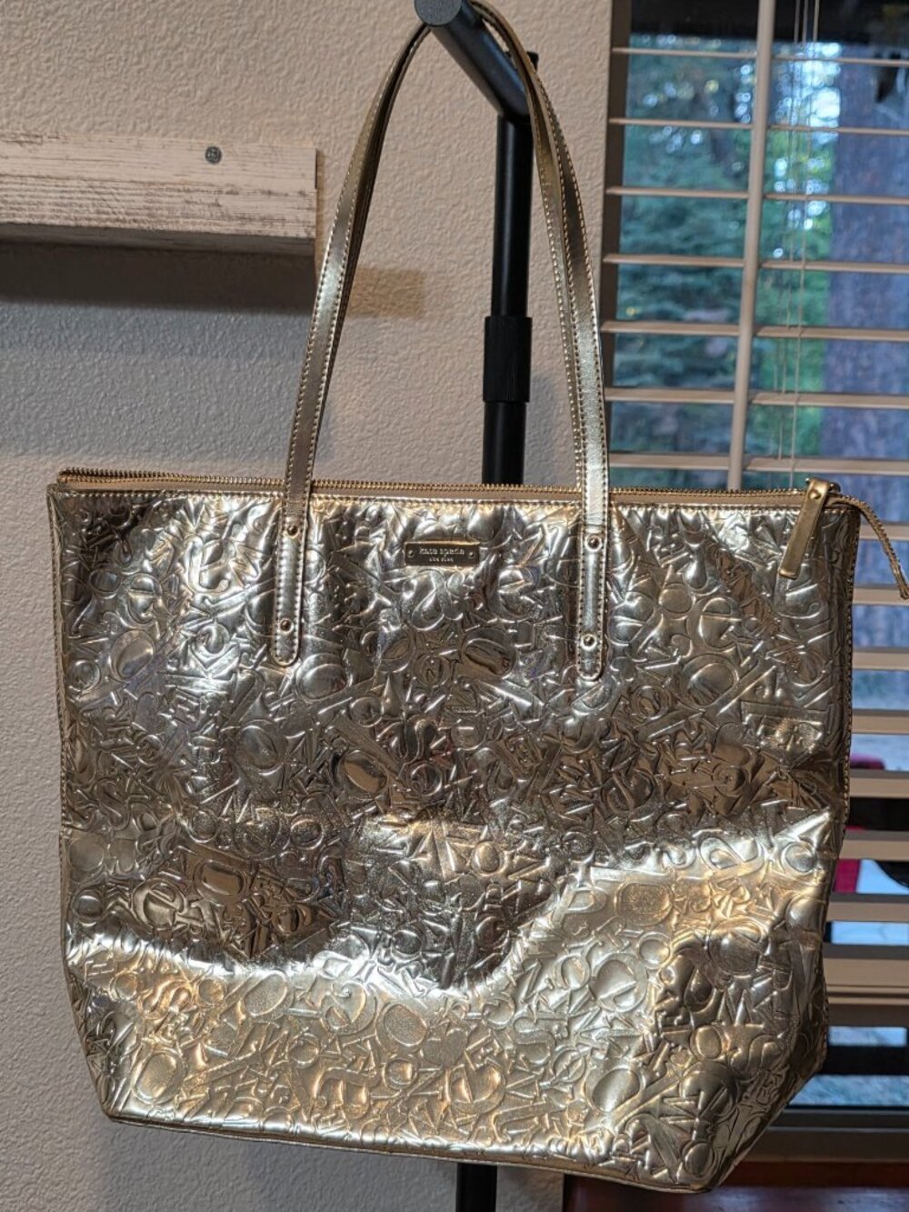 Kate Spade Beale Street Metallic Gold Embossed Alphabet Tote Bag
